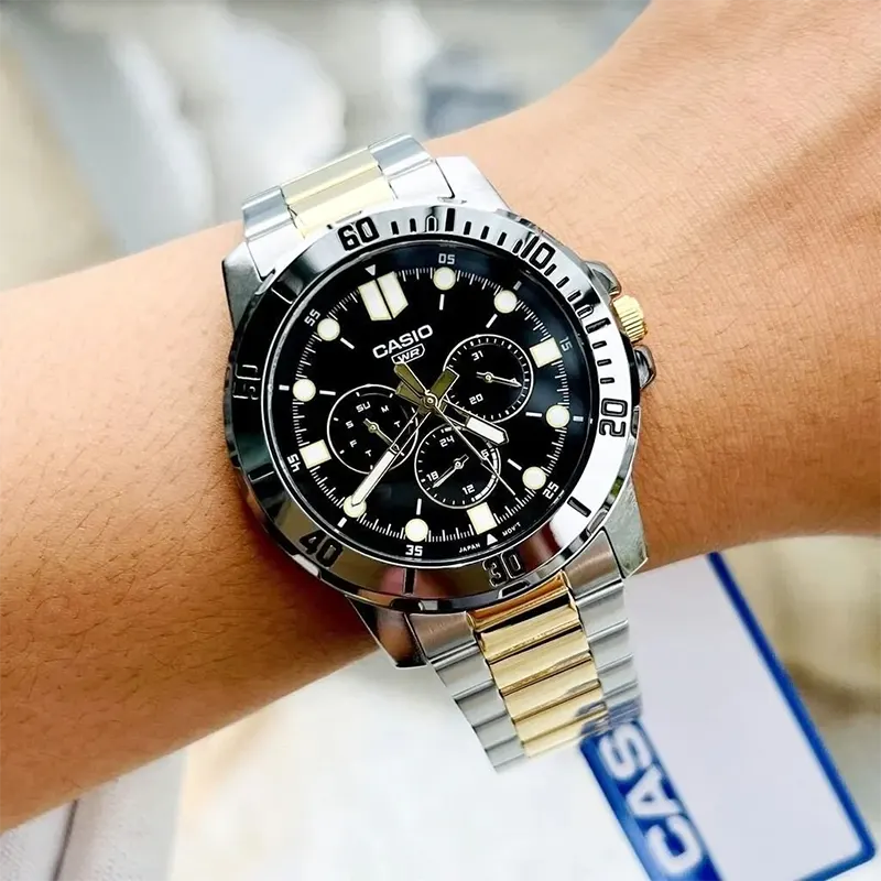 Casio Enticer Multifunction Black Dial Two-Tone Men's Watch- MTP-VD300SG-1E